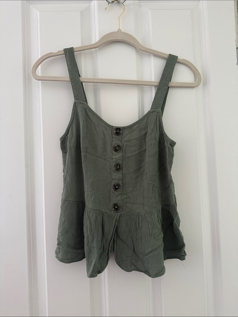 Olive Green Button-Front Peplum Top ✨